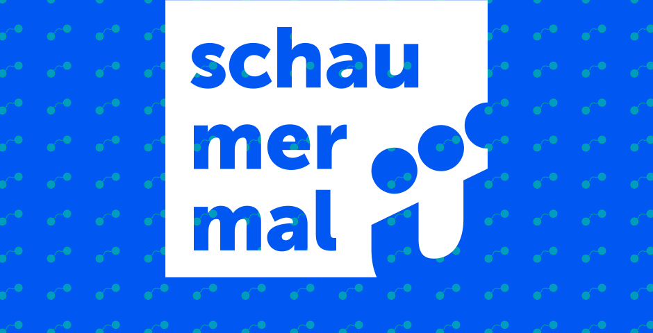 Logo des Flyer für Schau mer mal Freie Szene Theater Club München für die Touren durch die Underground-Theaterszene mit Kontakt zu Theaterspielern und den Vorführungen.